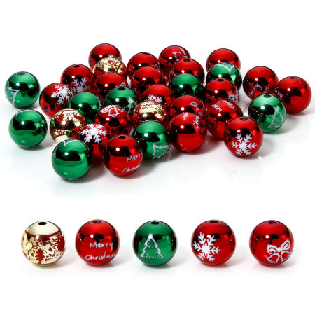 Picture of Acrylic Christmas Beads For DIY Jewelry Making At Random Mixed Color Bell Snowflake Plating