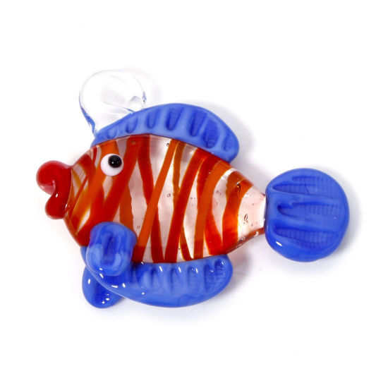 Picture of 1 Piece Lampwork Glass Ocean Jewelry Pendants Fish Animal 3D 5cm x 4cm