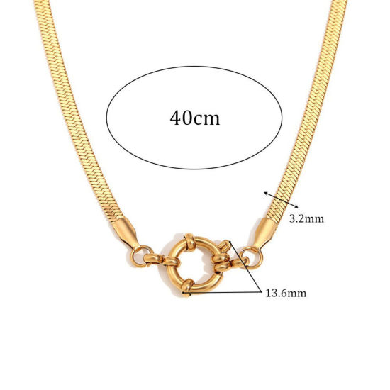 Изображение 1 ШТ Экологичное вакуумное PVD-покрытие Простой 18K позолоченный 304 Нержавеющая Сталь Плоская змеиная цепочка С пружинной застежкой Ожерелья 40см длина, Размер Цепи: 3.2мм