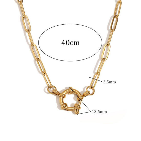 Изображение 1 ШТ Экологичное вакуумное PVD-покрытие Простой 18K позолоченный 304 Нержавеющая Сталь Цепочка зажимов С пружинной застежкой Ожерелья 40см длина, Размер Цепи: 3.5мм