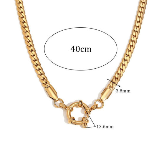 Изображение 1 ШТ Экологичное вакуумное PVD-покрытие Простой 18K позолоченный 304 Нержавеющая Сталь Кубинская цепь звеньев С пружинной застежкой Ожерелья 40см длина, Размер Цепи: 3.8мм