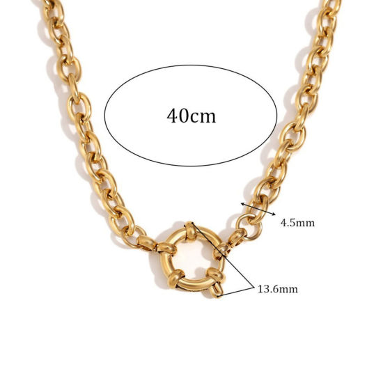 Изображение 1 ШТ Экологичное вакуумное PVD-покрытие Простой 18K позолоченный 304 Нержавеющая Сталь Кабельные Цепи С пружинной застежкой Ожерелья 40см длина, Размер Цепи: 4.5мм