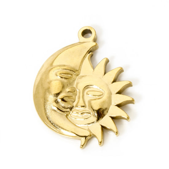 Image de 1 Pièce Pendentifs en 304 Acier Inoxydable Placage sous Vide PVD Respectueux de l'Environnement Galaxie Soleil Plaqué Or Véritable 18K Lune 3.2cm x 2.6cm