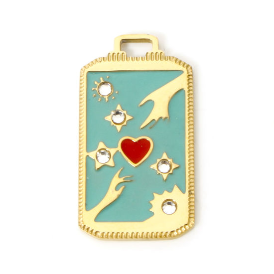 Изображение 1 ШТ Экологически чистое вакуумное покрытие 304 Нержавеющая Сталь Таро Подвески Прямоугольник 18K настоящее золото с покрытием Сердце С Эмалью 25.5мм x 14мм