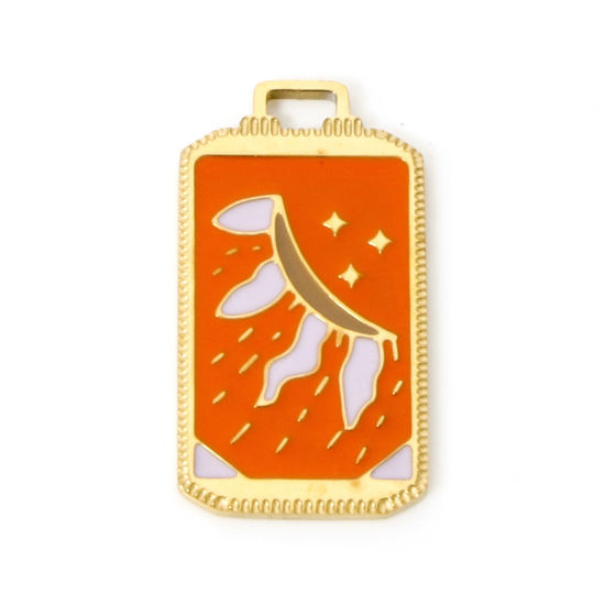 Изображение 1 ШТ Экологически чистое вакуумное покрытие 304 Нержавеющая Сталь Таро Подвески Прямоугольник 18K настоящее золото с покрытием Гора С Эмалью 25.5мм x 14мм