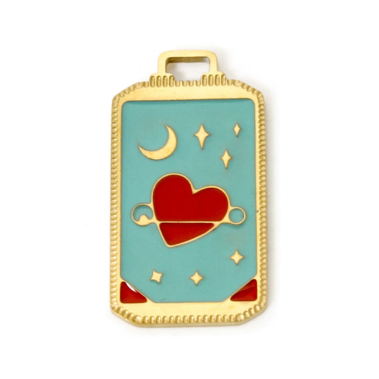 Изображение 1 ШТ Экологически чистое вакуумное покрытие 304 Нержавеющая Сталь Таро Подвески Прямоугольник 18K настоящее золото с покрытием Сердце С Эмалью 25.5мм x 14мм