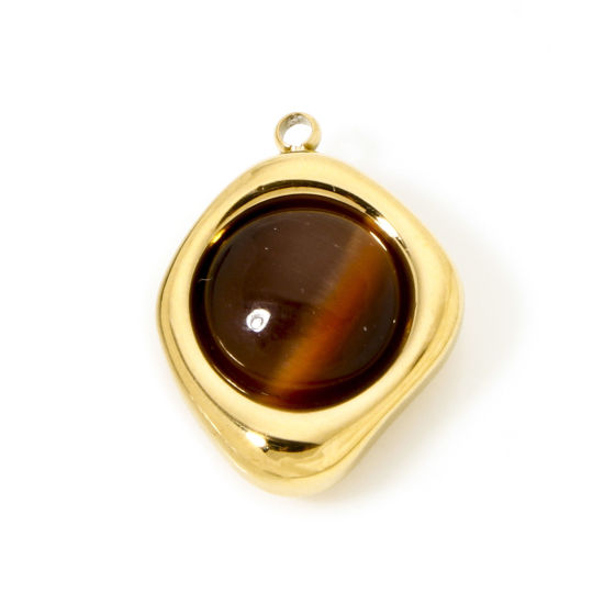 Изображение 1 ШТ Экологически чистое вакуумное покрытие 304 Нержавеющая Сталь Подвески Бесформенный 18K настоящее золото с покрытием Кофейный Кабошоны с синтетическим драгоценным Камнем 20мм x 15мм
