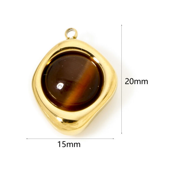 Изображение 1 ШТ Экологически чистое вакуумное покрытие 304 Нержавеющая Сталь Подвески Бесформенный 18K настоящее золото с покрытием Кофейный Кабошоны с синтетическим драгоценным Камнем 20мм x 15мм