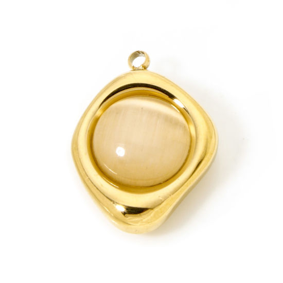 Изображение 1 ШТ Экологически чистое вакуумное покрытие 304 Нержавеющая Сталь Подвески Бесформенный 18K настоящее золото с покрытием Бежевый Кабошоны с синтетическим драгоценным Камнем 20мм x 15мм