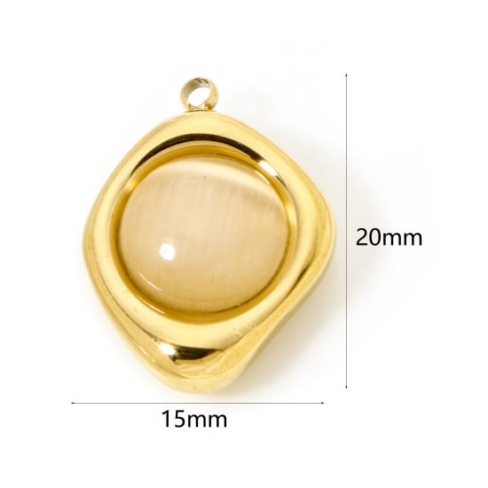Изображение 1 ШТ Экологически чистое вакуумное покрытие 304 Нержавеющая Сталь Подвески Бесформенный 18K настоящее золото с покрытием Бежевый Кабошоны с синтетическим драгоценным Камнем 20мм x 15мм