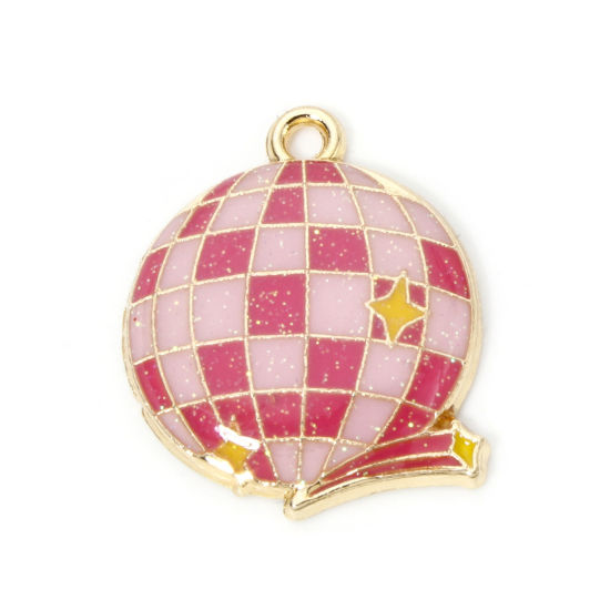 Picture of 10 PCs Zinc Based Alloy West Cowboy Charms Gold Plated Pink Balloon Enamel 23mm x 20mm