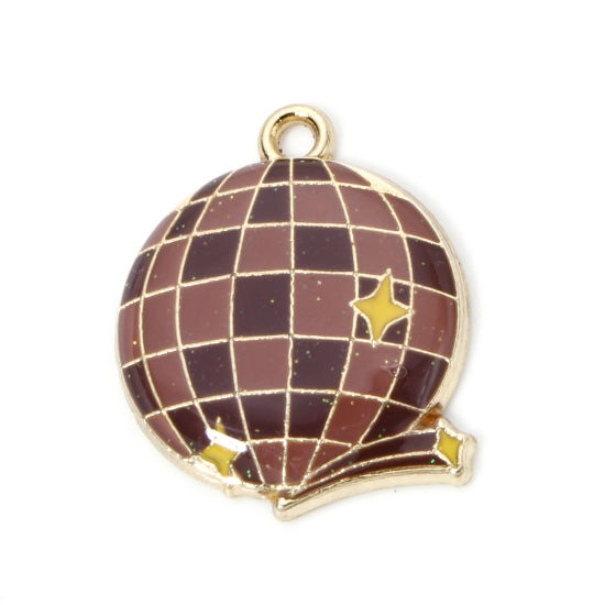 Picture of 10 PCs Zinc Based Alloy West Cowboy Charms Gold Plated Coffee Balloon Enamel 23mm x 20mm