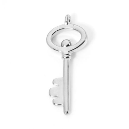 Image de 2 Pcs Breloques en Laiton Plaqué Platine Véritable Clé Creux 28.5mm x 11mm