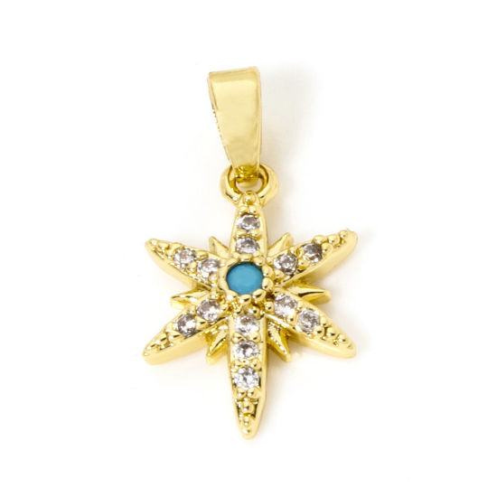 Picture of 2 PCs Brass Galaxy Charm Pendant 18K Gold Plated Star Micro Pave Clear Cubic Zirconia 20mm x 11mm