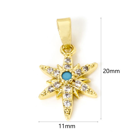 Picture of 2 PCs Brass Galaxy Charm Pendant 18K Gold Plated Star Micro Pave Clear Cubic Zirconia 20mm x 11mm