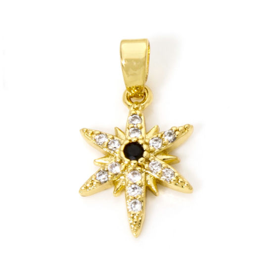 Picture of 2 PCs Brass Galaxy Charm Pendant 18K Gold Plated Star Micro Pave Clear Cubic Zirconia 20mm x 11mm