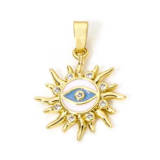 Picture of 2 PCs Brass Galaxy Charm Pendant 18K Real Gold Plated Sun Eye of Providence/ All-seeing Eye 23mm x 16mm