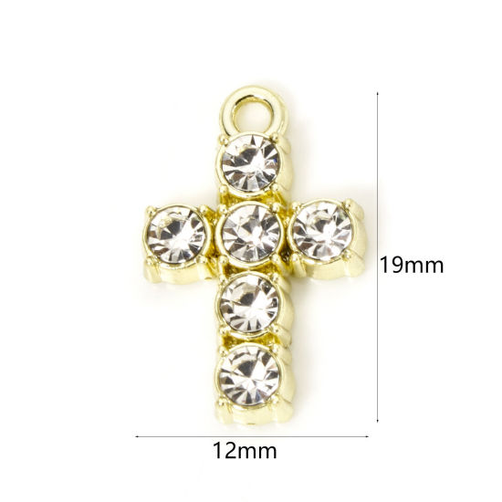 Bild von 10 Stück Zinklegierung Religiös Charmes Vergoldet Kreuz Transparent Strass 19mm x 12mm