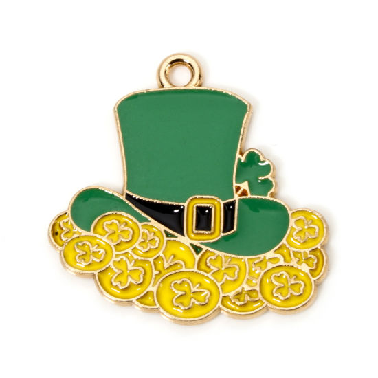 Picture of 10 PCs Zinc Based Alloy St Patrick's Day Charms Gold Plated Multicolor Hat Enamel 25mm x 25mm