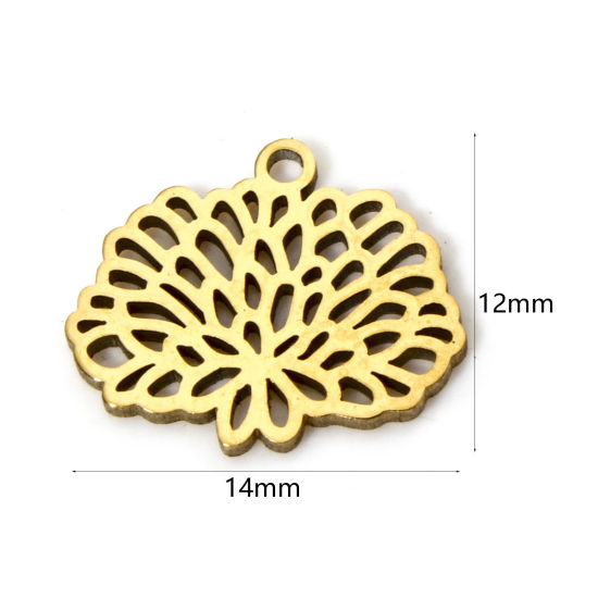 Image de 2 Pcs Breloques en 304 Acier Inoxydable Fleur de Mois de Naissance novembre Doré Chrysanthème Creux 14mm x 12mm