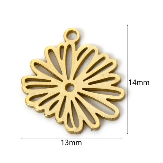 Image de 2 Pcs Breloques en 304 Acier Inoxydable Fleur de Mois de Naissance septembre Doré Fleur d'Aster Creux 14mm x 13mm