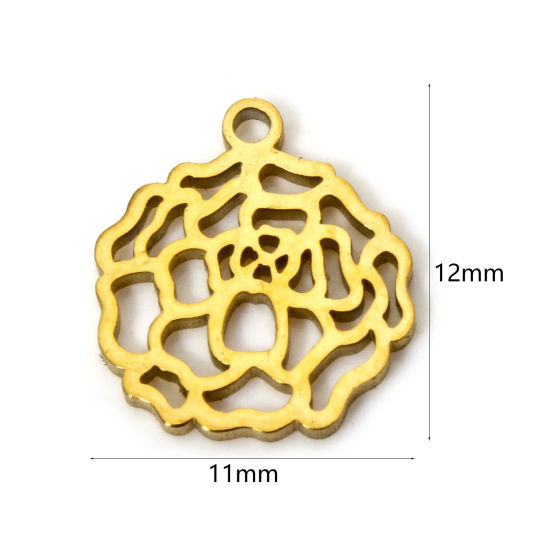 Image de 2 Pcs Breloques en 304 Acier Inoxydable Fleur de Mois de Naissance octobre Doré Fleur de Souci Creux 12mm x 11mm