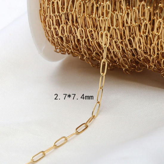 Picture of 1 M Brass Paperclip Chain For Handmade DIY Jewelry Making Findings 18K Gold Plated 2.7mm