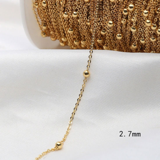 Picture of 1 M Brass Beaded Chain For Handmade DIY Jewelry Making Findings 18K Gold Plated 2.7mm