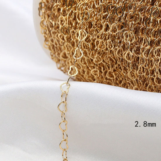 Picture of 1 M Brass Heart Link Chain For Handmade DIY Jewelry Making Findings 18K Gold Plated 2.8mm