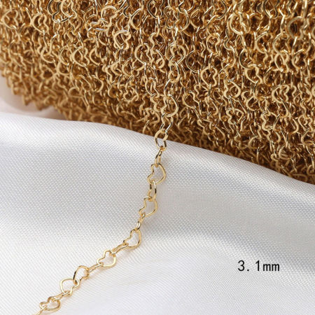 Bild von 1 Meter Messing Herz-Form Kette Für handgefertigte Schmuckherstellung 18K Vergoldet 3.1mm