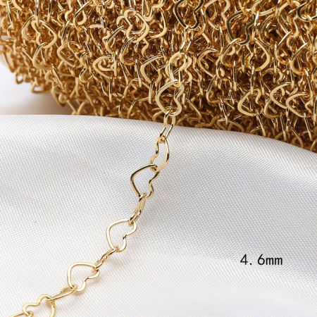 Bild von 1 Meter Messing Herz-Form Kette Für handgefertigte Schmuckherstellung 18K Vergoldet 4.6mm