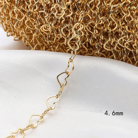 Picture of 1 M Brass Heart Link Chain For Handmade DIY Jewelry Making Findings 18K Gold Plated 4.6mm