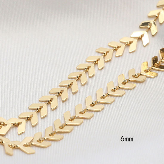 Picture of 1 M Brass Link Chain For Handmade DIY Jewelry Making Findings Leaf 18K Gold Plated 6mm