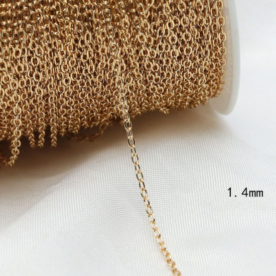 Picture of 1 M Brass Link Cable Chain For Handmade DIY Jewelry Making Findings 18K Gold Plated 1.4mm