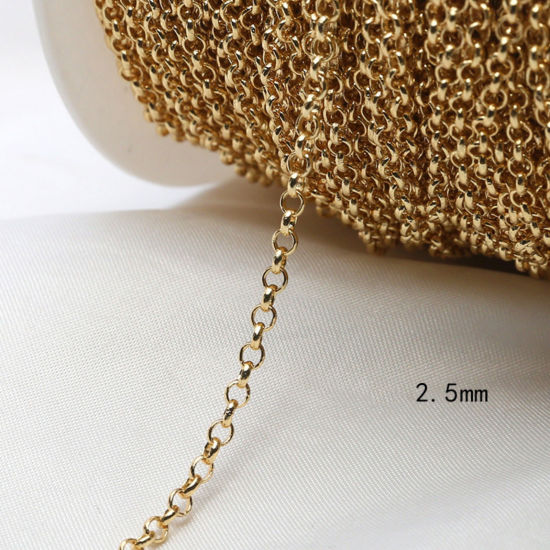 Picture of 1 M Brass Rolo Chain For Handmade DIY Jewelry Making Findings 18K Gold Plated 2.5mm