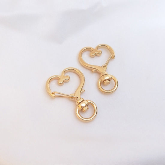 Picture of 2 PCs Eco-friendly Brass Keychain & Keyring Heart 14K Real Gold Plated 3.5cm x 2.4cm