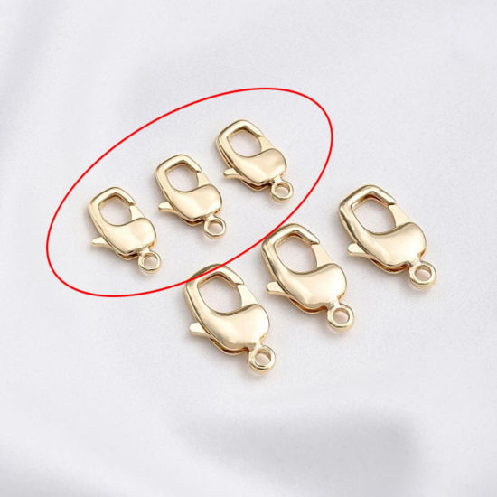 Image de 5 Pcs Fermoir Mousqueton en Laiton Respectueux de la Nature Plaqué Or Véritable 14K 16mm x 8mm