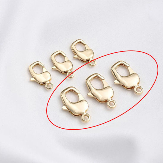 Image de 5 Pcs Fermoir Mousqueton en Laiton Respectueux de la Nature Plaqué Or Véritable 14K 20mm x 10mm