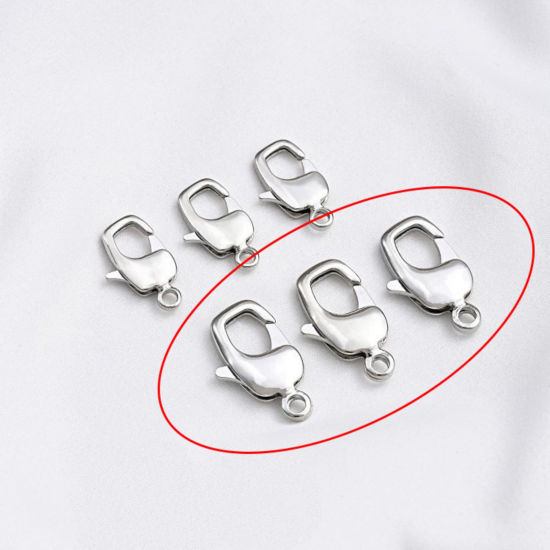 Picture of 5 PCs Eco-friendly Brass Lobster Clasp Findings Real Platinum Plated 20mm x 10mm