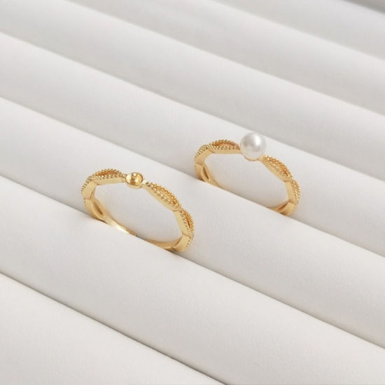 Picture of 2 PCs Eco-friendly Brass Open Adjustable Semi Mount Ring For DIY Pearl Setting 14K Real Gold Plated 16mm(US size 5.25)