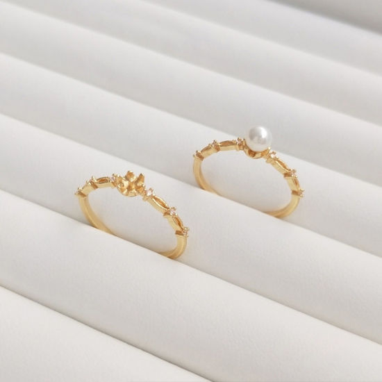 Picture of 2 PCs Eco-friendly Brass Open Adjustable Semi Mount Ring For DIY Pearl Setting 14K Real Gold Plated 16mm(US size 5.25)