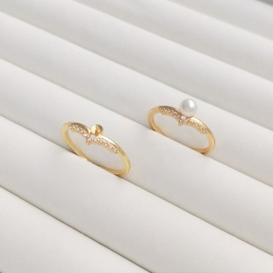 Picture of 2 PCs Eco-friendly Brass Open Adjustable Semi Mount Ring For DIY Pearl Setting 14K Real Gold Plated 16mm(US size 5.25)