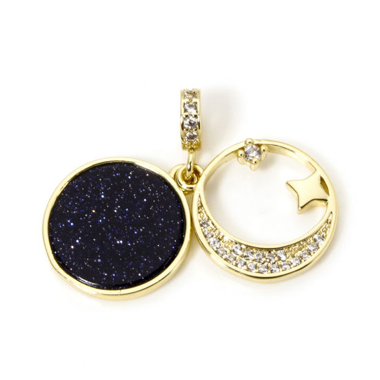 Picture of 1 Piece Eco-friendly Brass Galaxy Charms 18K Real Gold Plated Star Moon With Resin Cabochons Clear Cubic Zirconia 21mm x 13mm