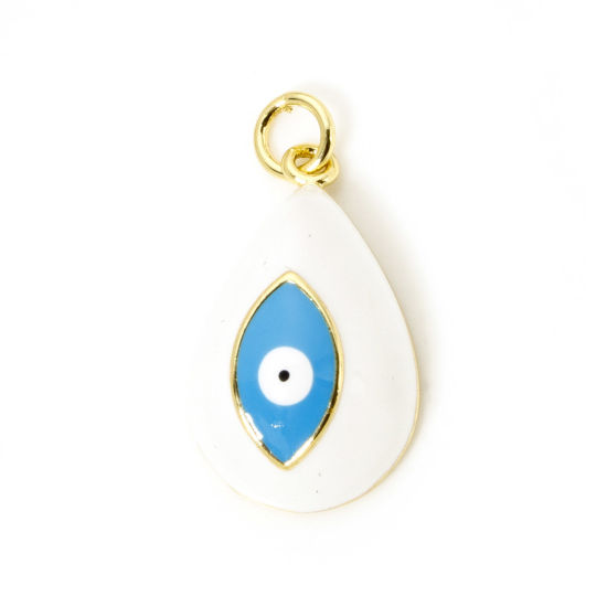 Immagine di 1 Pz Ecologico Ottone Religione Ciondoli Goccia 18K Vero Oro Placcato Bianco Malocchio Smalto 24mm x 13mm