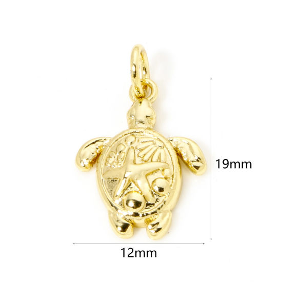 Bild von 1 Stück Umweltfreundlich Messing Ozean Schmuck Charmes 18K Echtgold plattiert Schildkröte Schildkröte 19mm x 12mm