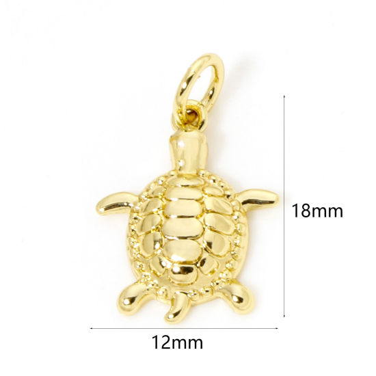 Bild von 1 Stück Umweltfreundlich Messing Ozean Schmuck Charmes 18K Echtgold plattiert Schildkröte Schildkröte 18mm x 12mm