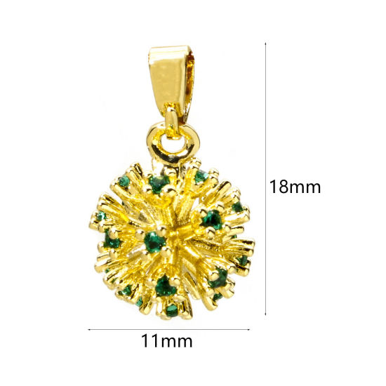 Image de 2 Pcs Pendentif Breloque en Laiton Respectueux de la Nature Feu d'artifice Plaqué Or Véritable 18K 3D à Zircone Cubique Vert 18mm x 11mm