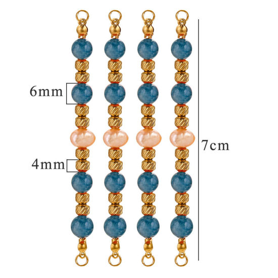 Imagen de 1 Unidad Enchapado al Vacío 304 Acero Inoxidable & Gema Conectores Dijes Colgantes Ronda Chapado en Oro de 18K Azul Con Cuentas 7.5cm