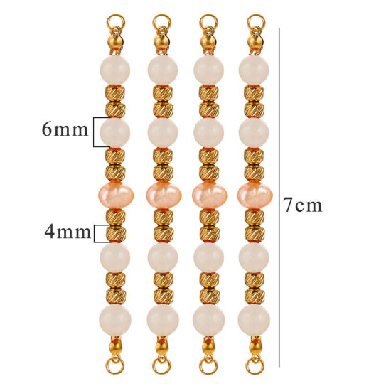 Imagen de 1 Unidad Enchapado al Vacío 304 Acero Inoxidable & Gema Conectores Dijes Colgantes Ronda Chapado en Oro de 18K Blanco Con Cuentas 7.5cm