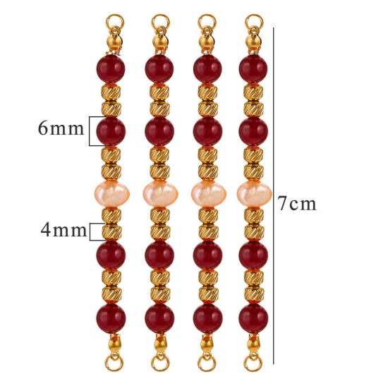 Imagen de 1 Unidad Enchapado al Vacío 304 Acero Inoxidable & Gema Conectores Dijes Colgantes Ronda Chapado en Oro de 18K Color de Vino Tinto Con Cuentas 7.5cm